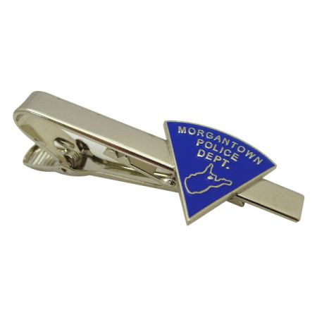Barra de gravata prateada com insígnia - clip de gravata personalizado da polícia