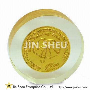 Personalized Paperweight with Coins Embed
