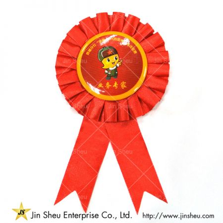 custom tin badge rosette ribbon