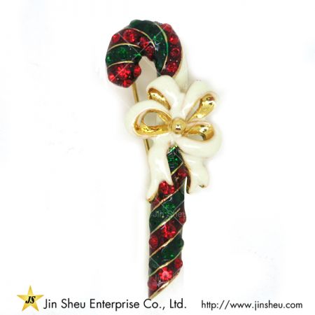 Candy Cane Brooch - Red and Gold Candy Cane Brooch