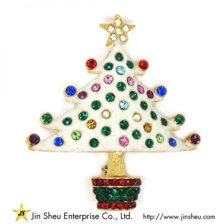 juletræsbrocher med swarovski - Smykker Juletræsbroche