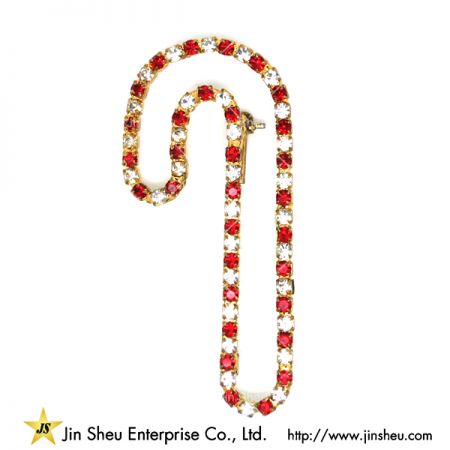 Christmas Candy Cane Brooch - Rhinestone Christmas Candy Cane and Sled Brooch