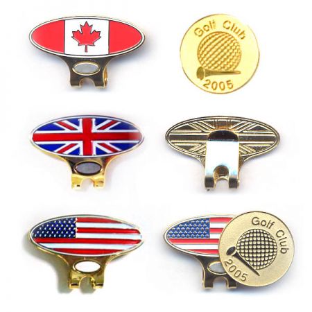 Clips de sombrero de golf de banderas del mundo - Clips de sombrero de golf de banderas de EE. UU., Reino Unido y Canadá