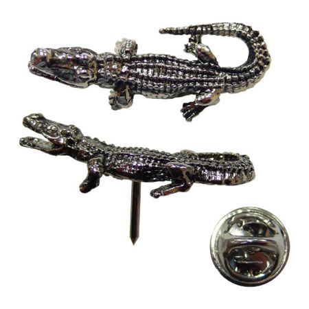 Glanzende nikkel reversspeld met rokerig zwart - Alligator pin met rokerig zwarte afwerking