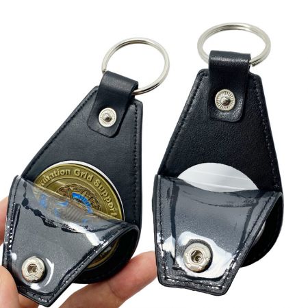 Coin Holder Keychain PU Leather AA Medallion Recovery Chip Black Challenge  Coins