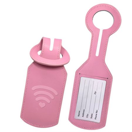 Leather Luggage Tags Personalized - Loop through pink leather travel tags
