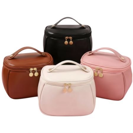 Leather Makeup Carry Case - PU leather cosmetic bags in four different colors