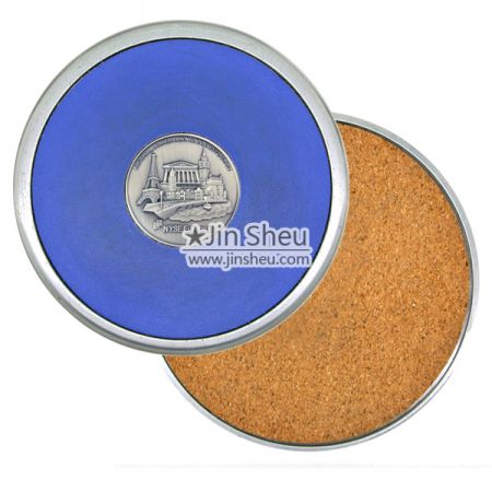 Metal leather coaster with cork back
