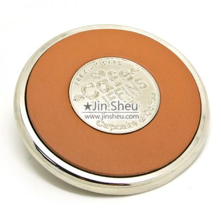 Zinc Alloy and leather coaster
