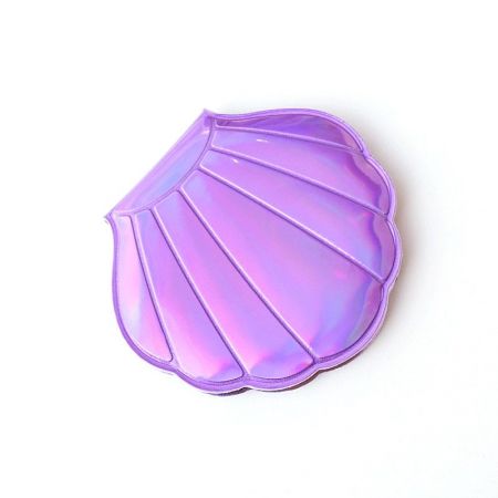 Violetti holografinen nahkainen simpukkamuotoinen taskupeili