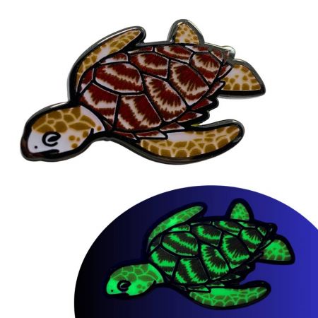 hawkbill turtle custom metal pins with luminous effect