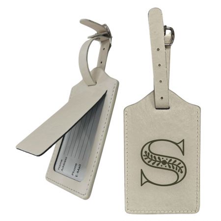 Etichetta per bagagli in pelle con monogramma - Etichetta per bagagli in pelle personalizzata con monogramma in rilievo