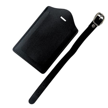 Luksus læder bagagetag med en justerbar rem i matchende farve