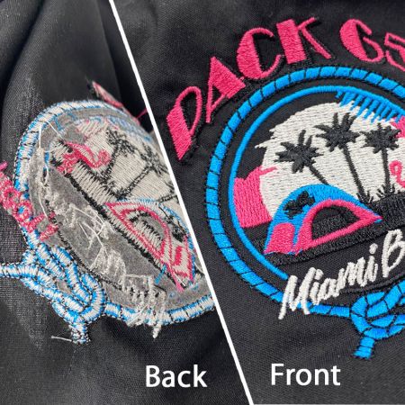 side by side comparison of front and back of embroidered pattern