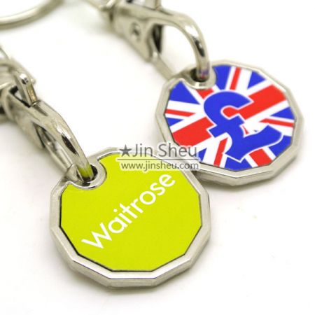 New GBP Trolley Token Keyring with Aluminium Printed Decal