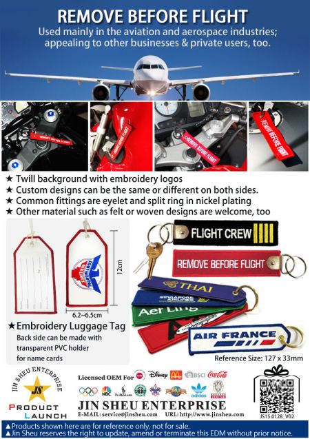 Embroidery Remove Before Flight Key Tags