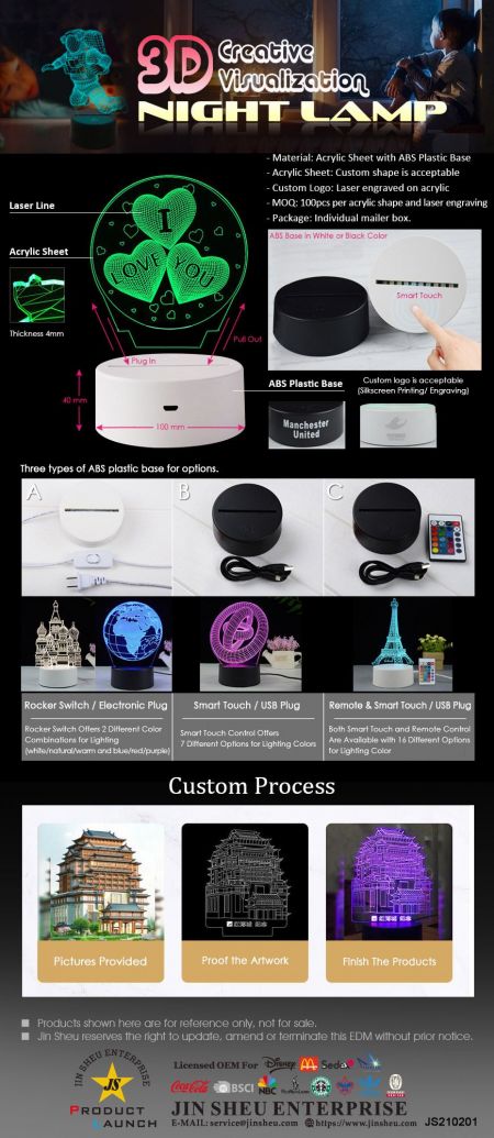 3D Kreativ Visualisering Akryl Natlampe - Specialfremstillet 3D Akryl Natlampe