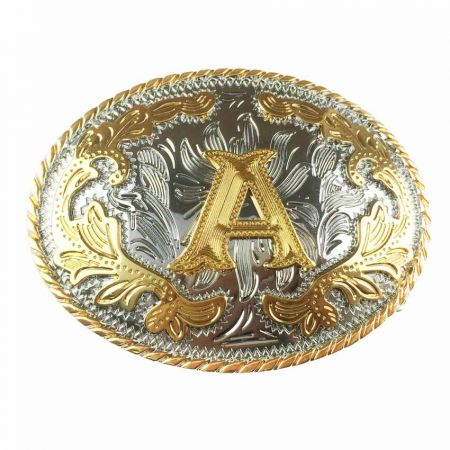Khóa thắt lưng với chữ cái đầu - Khóa thắt lưng hình oval với chữ A vàng trên nền bạc