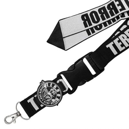 Lanyard intrecciati con pezzo in PVC - lanyard intrecciato a due colori con etichetta in PVC cucita