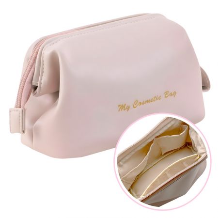 PU Leather Makeup Bags - PU leather cosmetic bag with internal compartments
