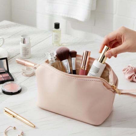 A leather cosmetic bag in an ambient conditions