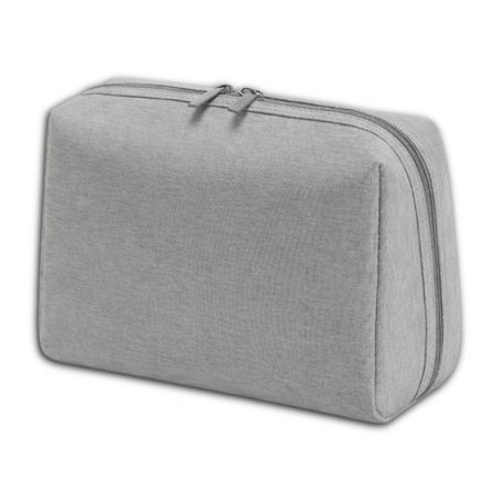 Túi mỹ phẩm tái chế - Túi mỹ phẩm tái chế rPET màu xám tối giản với khóa kéo đôi và thiết kế hình chữ nhật có cấu trúc.