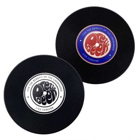 Black Vinyl Record Coaster - in-stock rubber coasters with custom printing