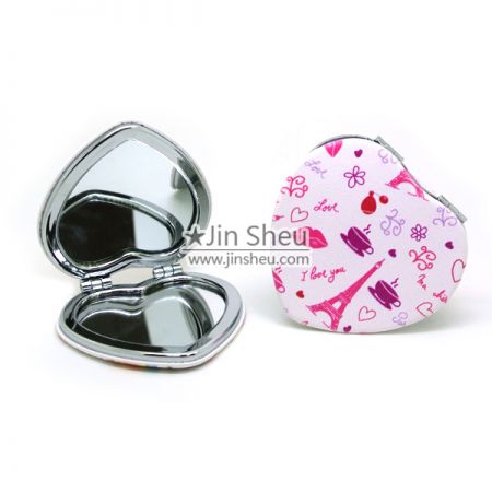 espelho de viagem de bolso em formato de coração para meninas