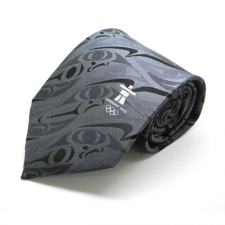 Graue Krawatte mit gewebten Logos