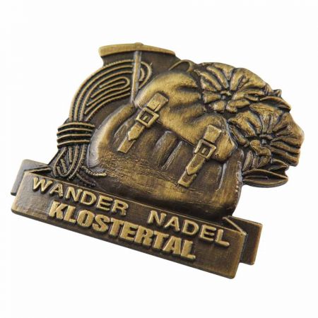 3D die stamped Brass Lapel pins with Antique Finishing - Antique Die Struck Badge Pins