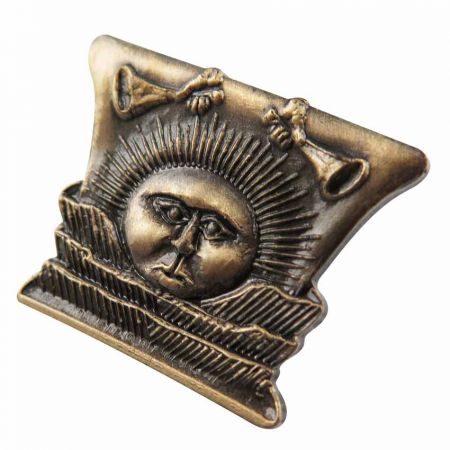 Pin badge with antique bronze finish