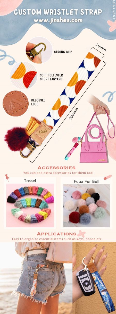 Dây đeo tay với tassel và bóng lông tổng hợp - Móc khóa đeo tay