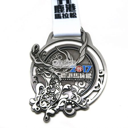 Silver Antique Marathon Race Medal - Silver Antique Marathon Race Medal