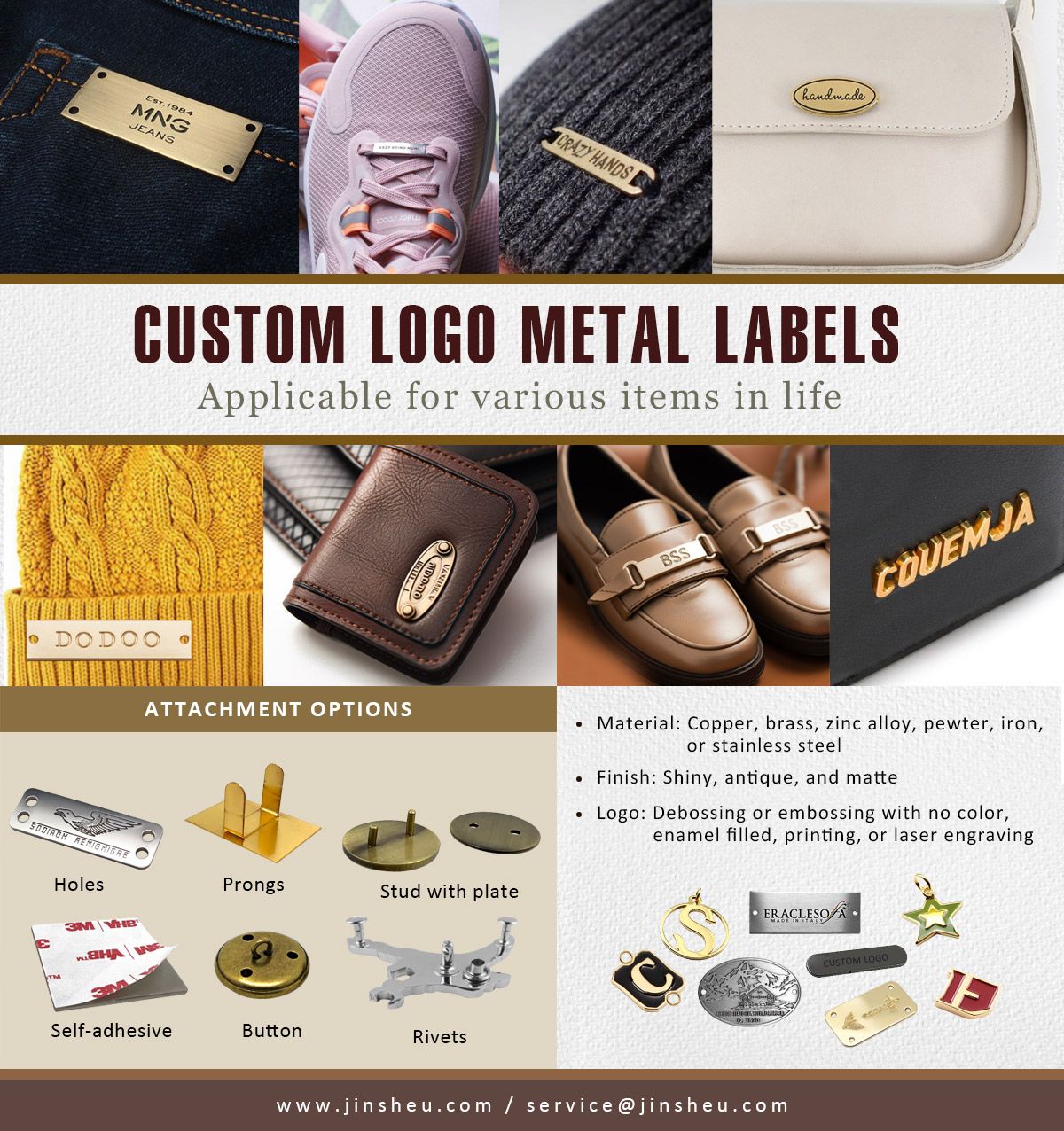 Etiquetas de metal personalizadas com logotipos de marca