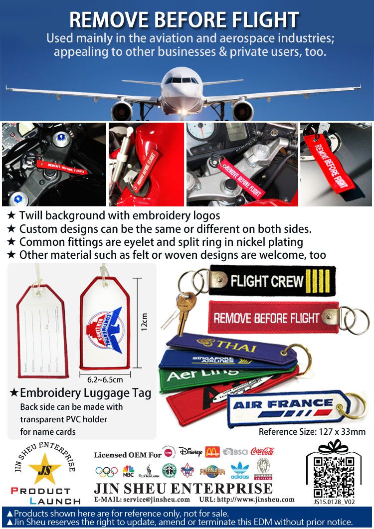 Embroidery Remove Before Flight Key Tags, Business Promotional Products  and Logo Items Manufacturer
