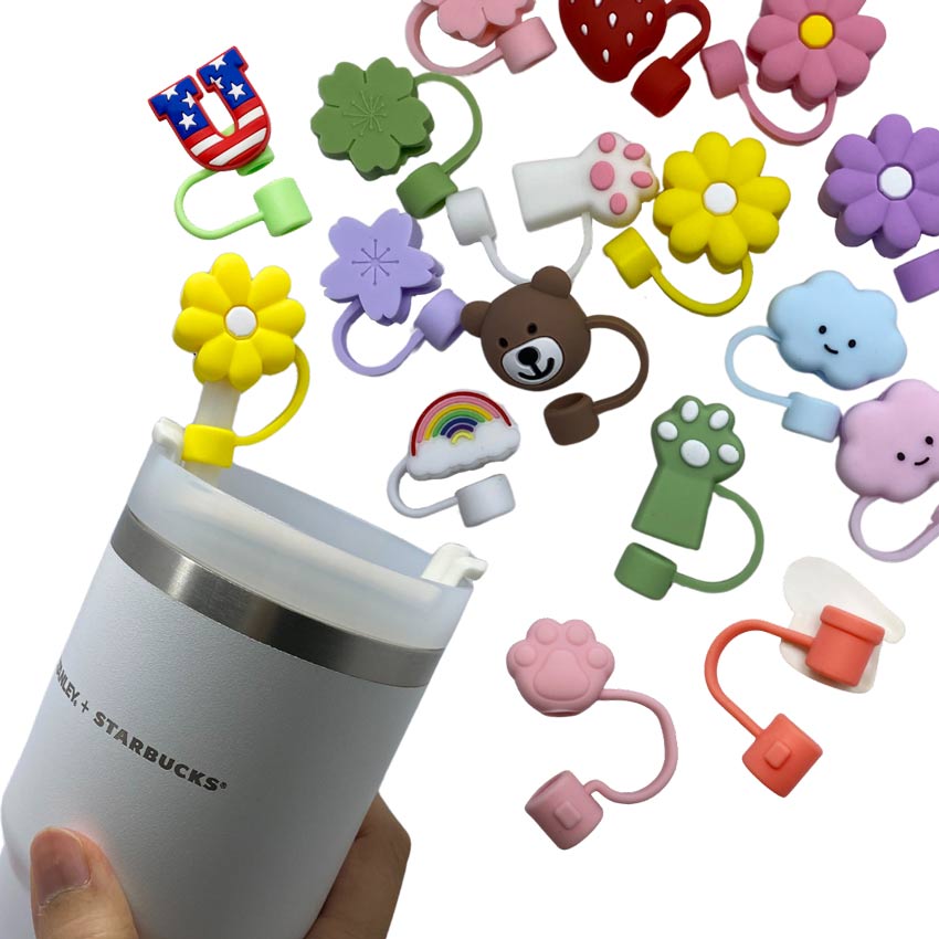 a variety of custom designed silicone straw tips