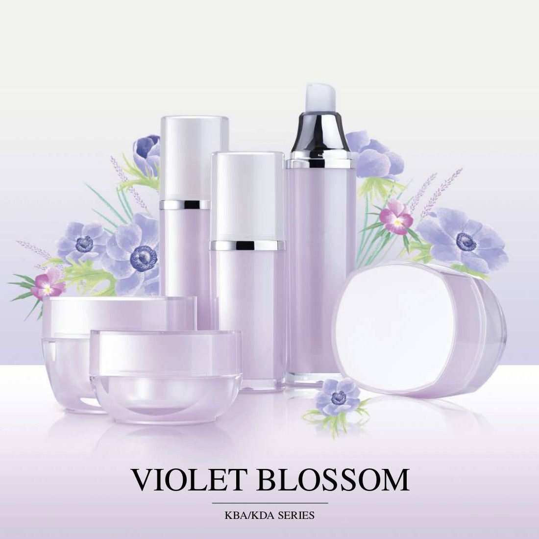 Violet Blossom (บรรจุภัณฑ์เครื่องสำอางและผลิตภัณฑ์บำรุงผิวอะคริลิกหรูหรา) KBA และ KDA ซีรี่ส์