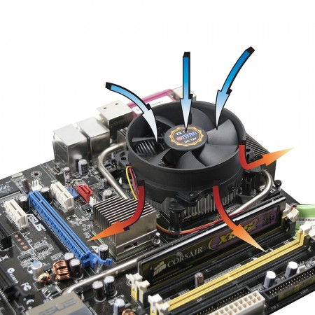 Intel LGA 755 platform ile uyumludur. Radyal soğutma finleri tasarımı, hava akışını merkezileştirerek ve dolaşımı artırarak ısı emicinin performansını artırır.