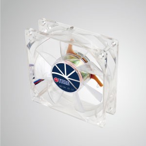 Ventilador de enfriamiento LED transparente de 80 mm y 7 aspas de 12V CC.