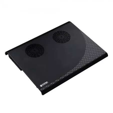 een groot aluminium laptopkoelerpad uitgerust met twee 70mm-koelventilatoren en een aluminium ontwerp, waardoor een sterke en stille luchtstroom wordt geleverd om de warmteafvoer te verbeteren