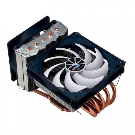 Enfriador de Aire para CPU Universal con 5 Tubos de Calor de Contacto Directo y flujo de aire lateral y descendente.