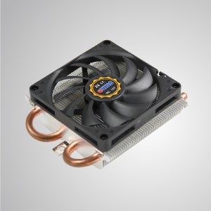Refroidisseur d'air pour CPU à profil bas 1U/2U AMD Socket avec 2 caloducs DC et ventilateur de refroidissement silencieux de 80mm, base en cuivre / TDP 110W
