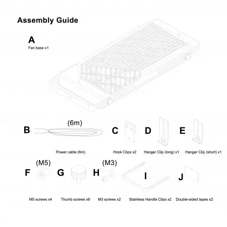 Toutes les pièces pour l'assemblage du double ventilateur de montage en rack de fenêtre