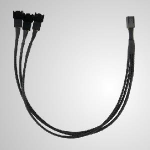 Tüm Siyah Örgülü 3-Pin x 3 Soğutma Fanı Konnektör Kablosu Splitter