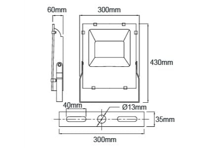 LED Floodlight OD-FLS100WR2 Drawing