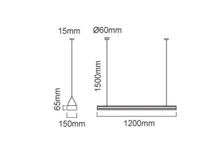 Dessin de la lampe suspendue linéaire LED D-29026N-BK