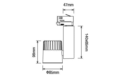 LED Track Light LED-TR12NFL-BK Drawing