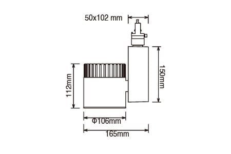 Dessin de la lumière sur rail LED LED-TR45DFLBKR1