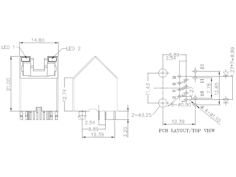 45° Angle RJ45 Connector with LED | JCON 8P8C Modular Jack