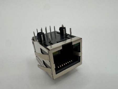 10 / 100 / 1000 Basis Modular Jack mit Transformator, abgeschirmt mit LED: Grün / Gelb (Rückansicht)